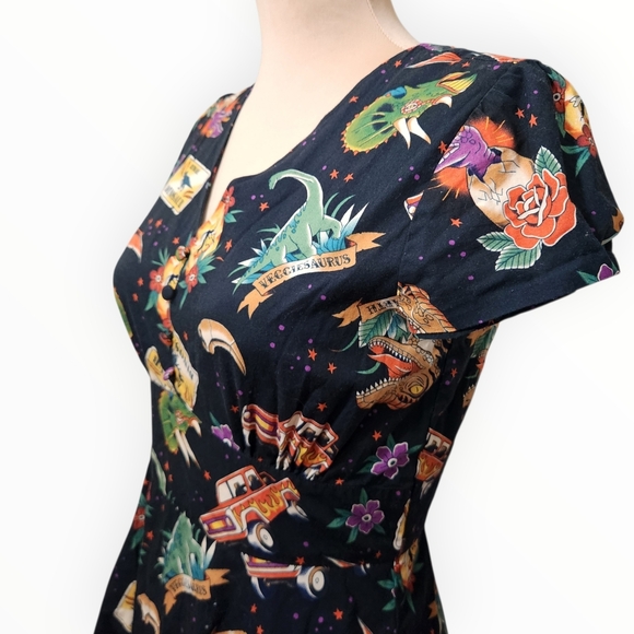 DANGERFIELD DANGERFIELD "Jurassic Tattoo" Short Sleeved Skater Dress - Size S - Picture 9 of 15